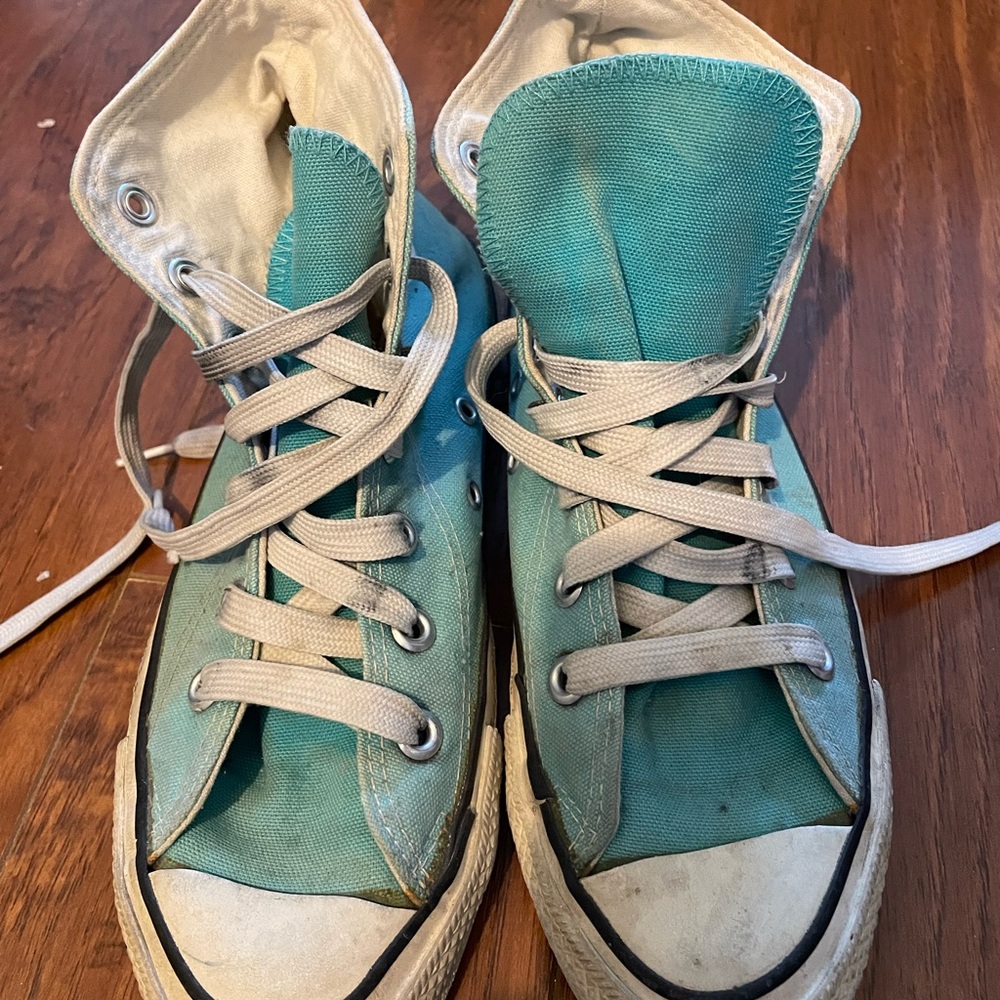 Vintage Converse 80s Turquoise High-Tops made in USA size men’s 6 or women’s 7.